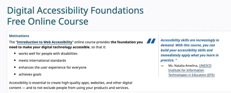 Curso Digital Accessibility Foundations del W3C y UNESCO