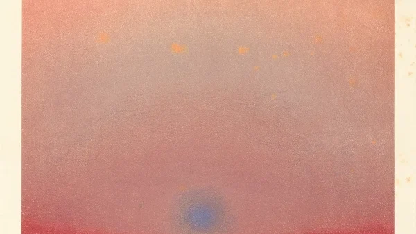 Cromolitografía de Kiessling: resplandor crepuscular violeta con un sol azulado tras la erupción del Krakatoa
